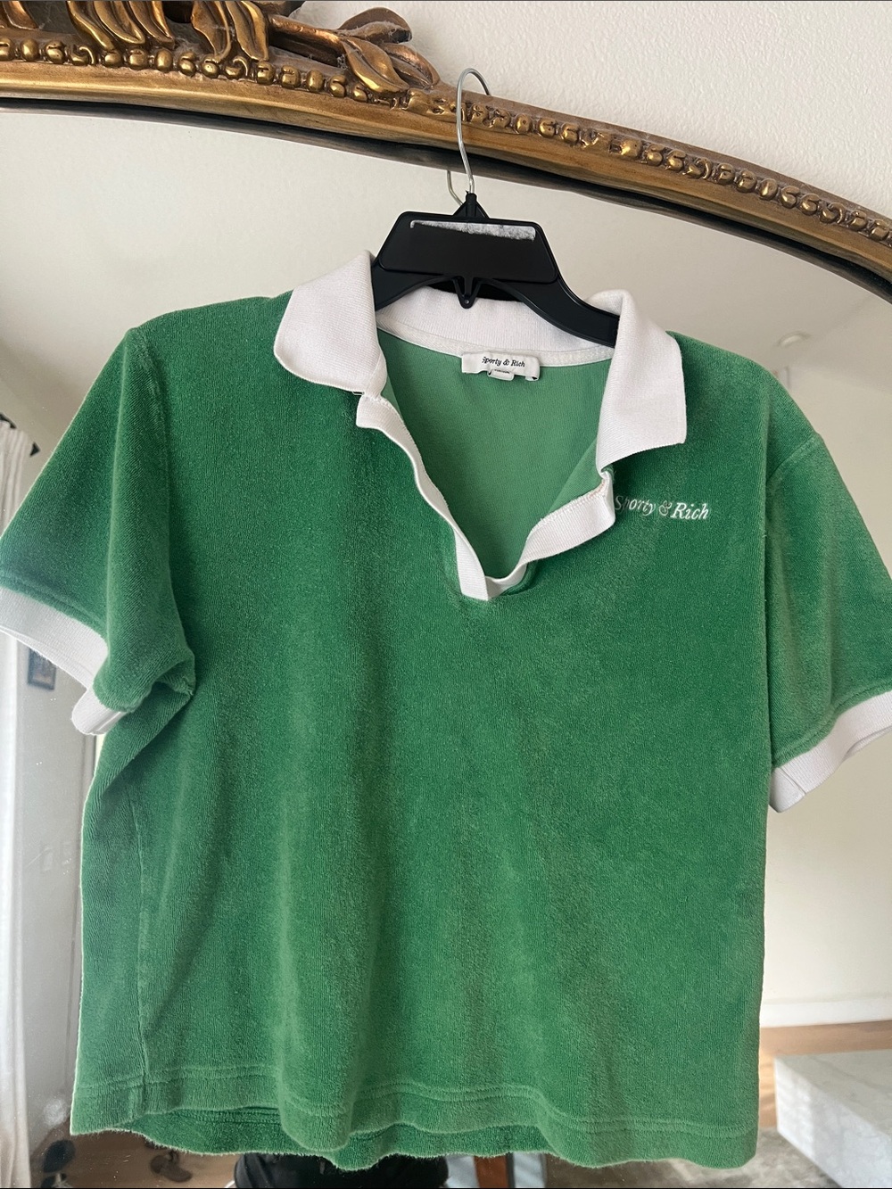 Sporty & Rich Green Terry Polo with White Trim